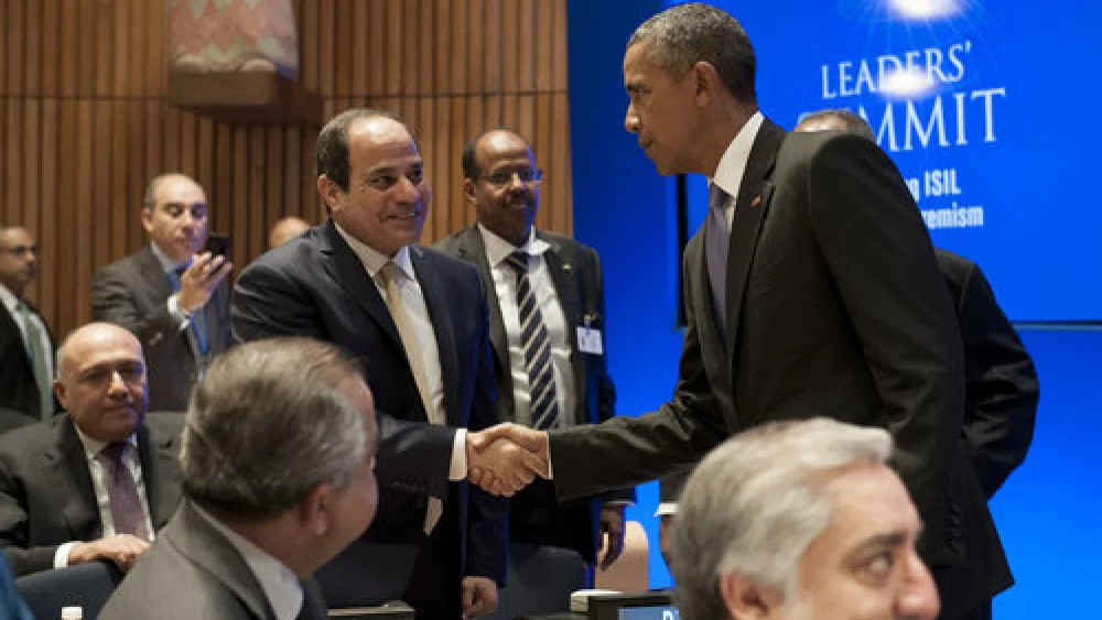 Egyptian President Abdel Fattah El-Sisi and U.S. President Barack Obama shake hands at the United Nations-hosted Leaders’ Summit on Countering Violent Extremism on Sept. 29, 2015. Credit: UN Photo/Kim Haughton.