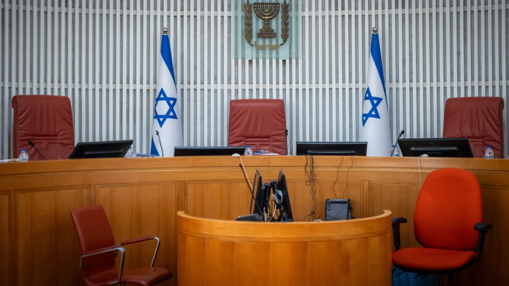 A view of the empty courtroom at the Supreme Court in Jerusalem on July 13, 2025. Photo by Yonatan Sindel/Flash90.