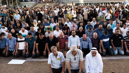 Arab Israelis and activists protest against Israel's Basic Law: Israel as the Nation-State of the Jewish People, in Rabin Square in Tel Aviv on Aug. 11, 2018. Photo by Tomer Neuberg/Flash90.