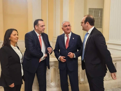 Iranian Crown Prince Reza Pahlavi (center) with American and Israeli lawmakers on Capitol Hill in Washington, D.C., Dec. 10, 2025. Credit: Courtesy.