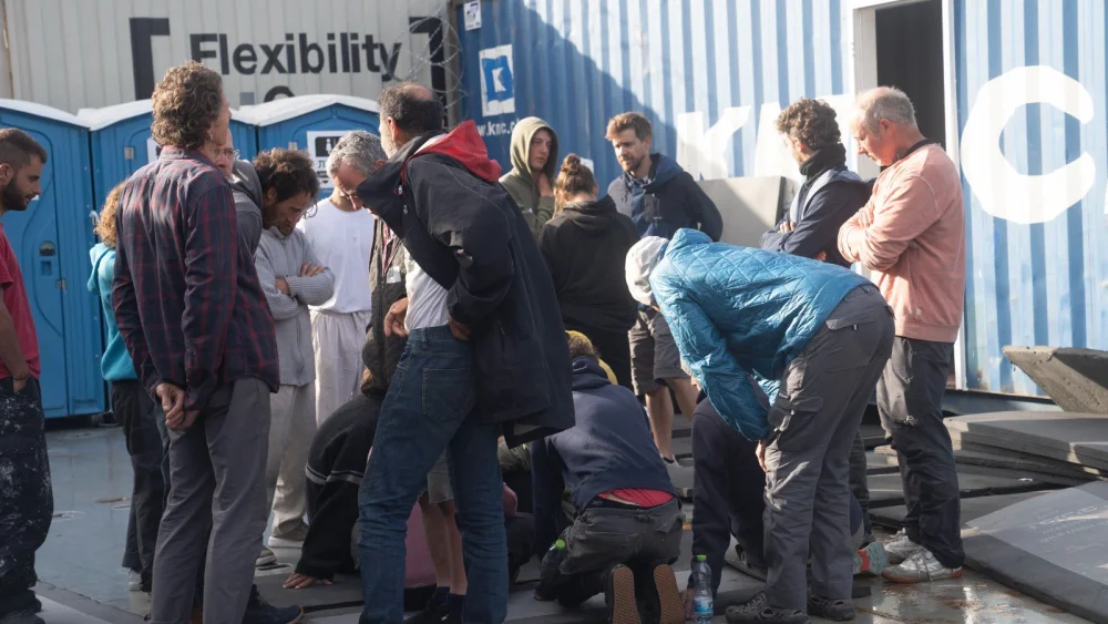 European activists on board the Global Sumud Flotilla to Gaza intercepted by the IDF near Crete, May 1, 2026. Credit: Israel Foreign Ministry/X.