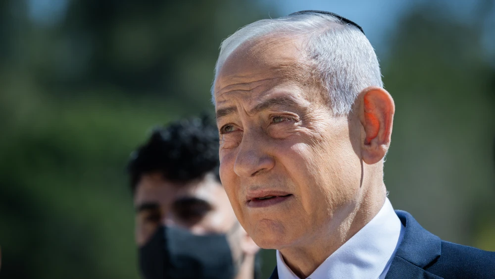Israeli Prime Minister Benjamin Netanyahu attends a ceremony marking Yom Hashoah at Yad Vashem in Jerusalem, April 14, 2026. Photo by Chaim Goldberg/Flash90.