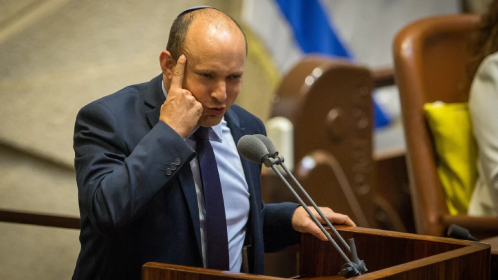 Yamina leader Naftali Bennett speaks during a Knesset plenary session, Aug. 24, 2020. Photo by Oren Ben Hakoon/POOL.