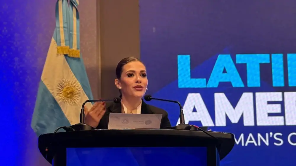 The President of the Central American Parliament Karla Gutierrez addresses Latin American legislators in Argentina on June 29. Credit: Israel Allies Foundation.