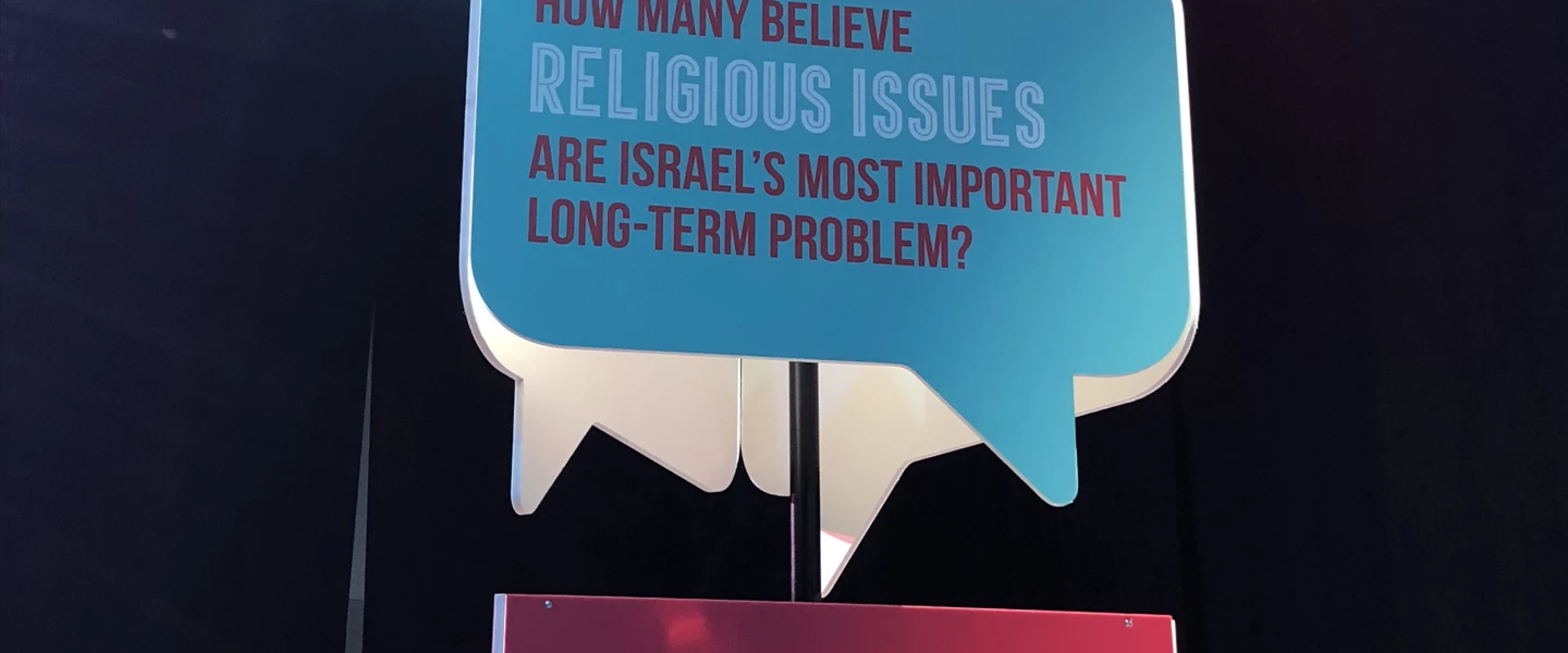One of the signs at the Jewish Federations of North America's 2018 General Assembly in Tel Aviv discussing religious issues. Credit: Alex Traiman.