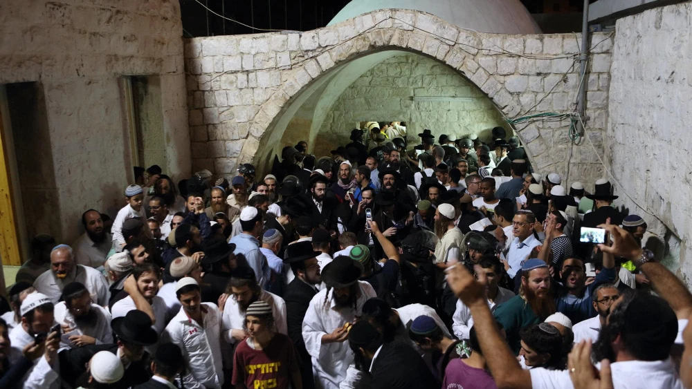 Jews pray near the Joseph's Tomb compound in the Samaria city of Nablus (Shechem), June 10, 2013. Photo by Yaakov Naumi/Flash90.