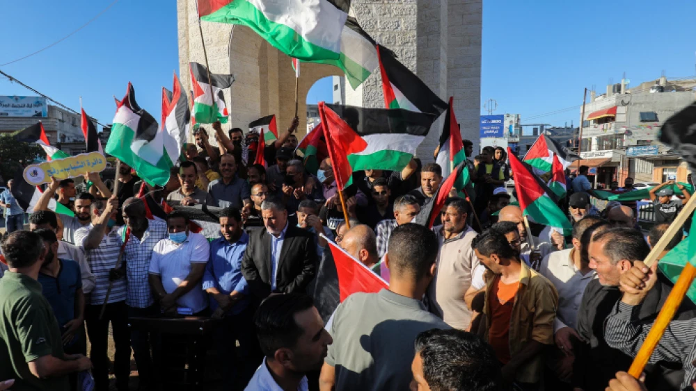 An anti-Israel protest in Rafah, in the Gaza Strip, June 15, 2021. Photo by Abed Rahim Khatib/Flash90.