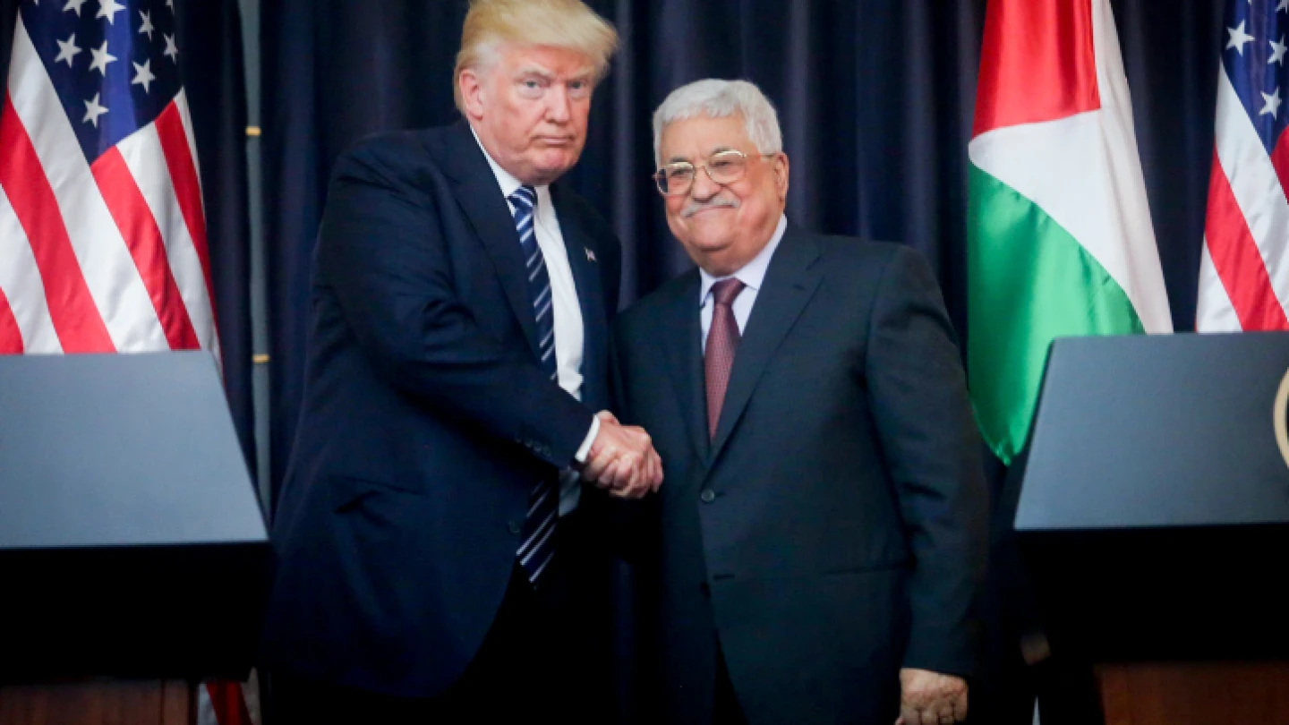 U.S. President Donald Trump and Palestinian Authority leader Mahmoud Abbas attend a joint press conference in the West Bank city of Bethlehem on May 23, 2017. Photo by Flash90.