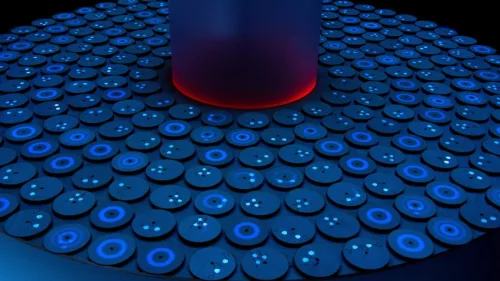 Ela Goldman’s spinning and resting tops carry fluorescent molecules to illustrate professor Dror Fixler's experiments using gold nanoparticles to detect disease. Photo by Michael Amar.