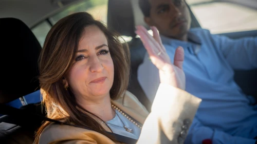Meretz MK Ghaida Rinawie Zoabi seen after a meeting with Israeli Foreign Minister Yair Lapid outside the Foreign Ministry offices in Jerusalem, May 22, 2022. Photo by Yonatan Sindel/Flash90.