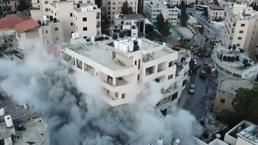The home of the terrorist behind November's twin Jerusalem bombings is demolished in Ramallah on June 8, 2023. Source: IDF/Twitter
