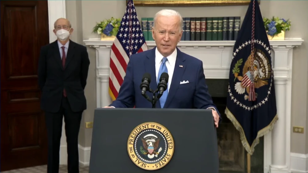 U.S. President Joe Biden announcing the retirement of Supreme Court Justice Stephen Breyer. Source: Screenshot.