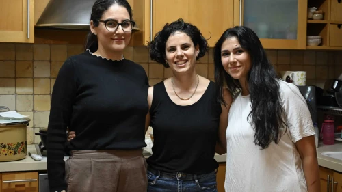 Three of the "Mothers of Beit Hakerem": From left, Dana Miller, Sharon Douek Haronian and Bella Kamins, Nov. 1, 2023. Photo by Yoav Dudkevitch/TPS.