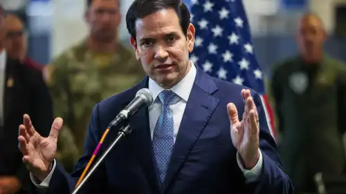 U.S. Secretary of State Marco Rubio holds a press conference at the Civil-Military Coordination Center in Kiryat Gat, Oct. 24, 2025. Photo by Fadel Senna/AP/POOL.