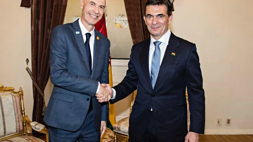 Eden Bar Tal, Israel’s Foreign Ministry chief, with Bolivian President Rodrigo Paz at the inauguration in La Paz, Nov. 8, 2025. Credit: Israel Foreign Ministry.