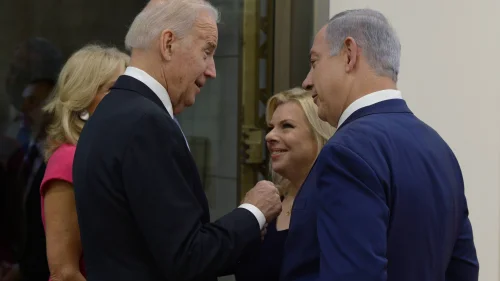 Israeli Prime Minister Benjamin Netanyahu and his wife, Sara, meet with then-U.S. Vice President Joe Biden and his wife, Jill, at the Prime Minister's Office in Jerusalem, on March 9, 2016, during Biden's official visit to Israel and the Palestinian Authority. Photo by Amos Ben Gershom/GPO.