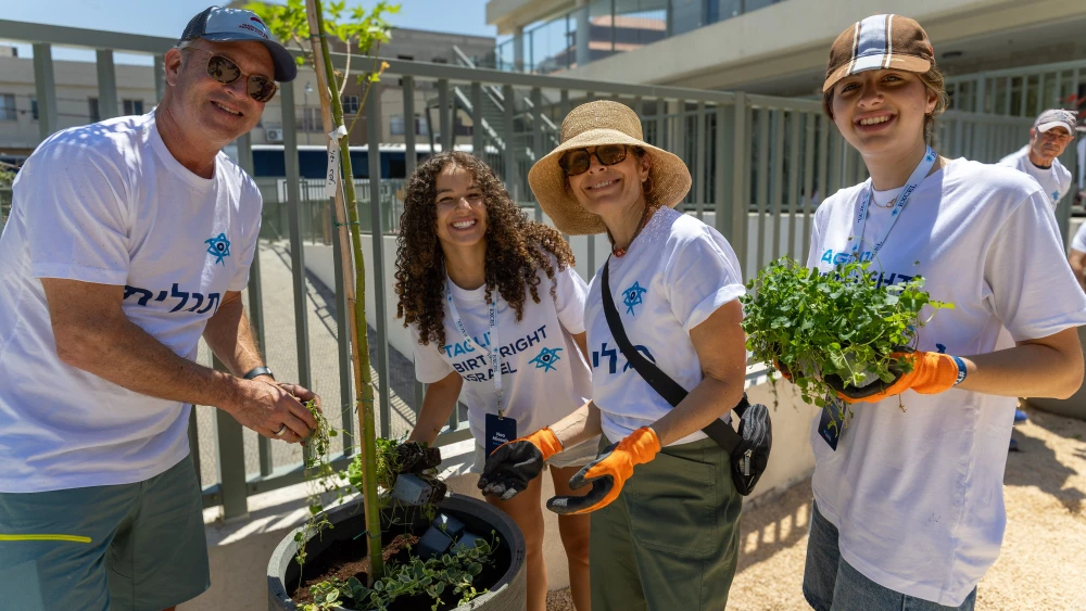Birthright Israel volunteers plant greenery in the Druze town of Majdal Shams in Israel's Golan, July 2026. Credit: Erez Elma Uzir/Courtesy of Birthright Israel.