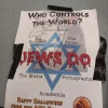 An anti-Semitic flier with the words “Jews Do” in red lettering that has drops falling from them to resemble blood was superimposed over a Star of David and a shadowy image of a hooked-nosed man with ears shaped like a devil. Source: Stop Antisemitism.org.