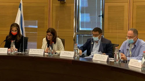 Knesset member Michal Cotler-Wunsh (second from left) leading the Immigration, Absorption and Diaspora Affairs Committee hearing addressing online anti-Semitism on Feb. 10, 2020. Credit: Courtesy.
