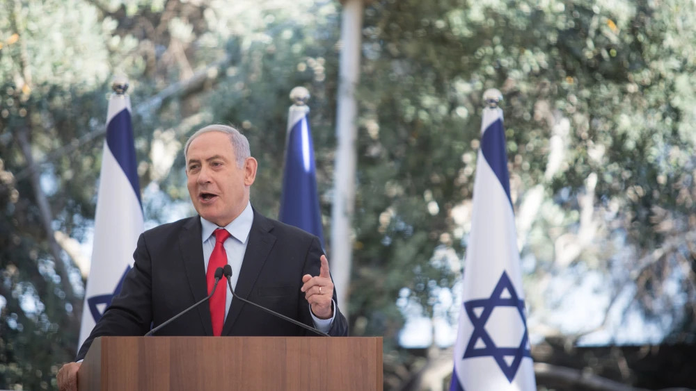 Israeli Prime Minister Benjamin Netanyahu speaks during an event honoring outstanding Israel Defense Forces’ reservists at the President’s Residence in Jerusalem on July 1, 2019. Photo by Hadas Parush/Flash90.