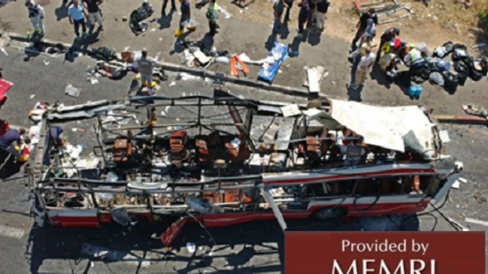 One of the buses in the aftermath of an attack on Feb. 25, 2018. Credit: MEMRI