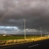 A rainbow is seen during rainfall in Rosh HaAyin, Feb. 7, 2025. Photo by Yossi Aloni/Flash90.