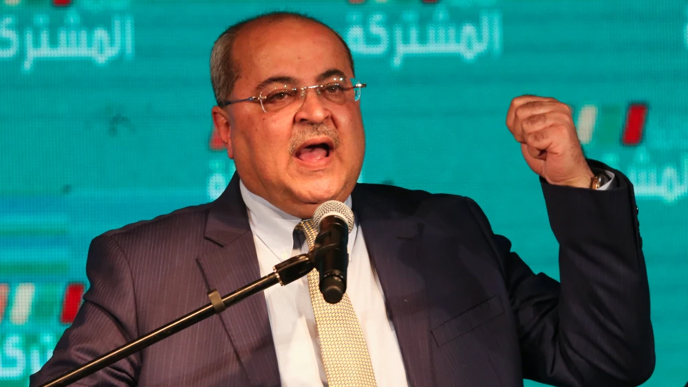 MK Ahmad Tibi speaks in Shfar'am in the Galilee, March 2, 2020. Photo by David Cohen/Flash90.