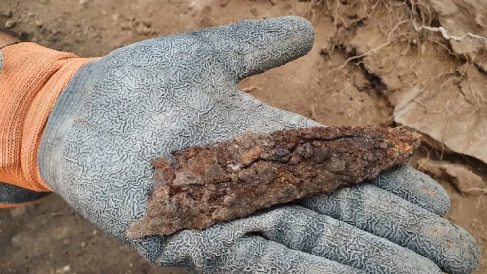 Part of a weapon probably used in battle between Hasmoneans and Seleucids. Photo by Saar Ganor/Israel Antiquities Authority.