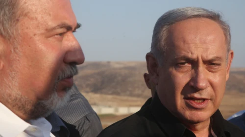 Israeli Prime Minister Benjamin Netanyahu and Defense Minister Avigdor Lieberman during a visit to the West Bank, July 20, 2016. Photo by Marc Israel Sellem/POOL.