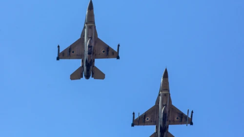 F-16 fighter jets fly above the Herzliya airport on Nov. 15, 2019. Photo by Moshe Shai/Flash90.