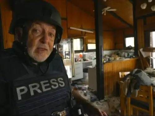 Jeremy Bowen tours the home of the Horenstein family in Netiv HaAsara in Israel in early October 2023. Photo: Screen capture/BBC.