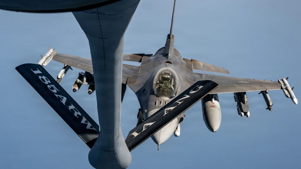 A U.S. Air Force F-16 Fighting Falcon approaches the boom of a U.S. Air Force KC-135 Stratotanker in the U.S. Central Command area of responsibility June 30, 2026. U.S. Air Force photo by Tech. Sgt. Tiffany A. Emery.