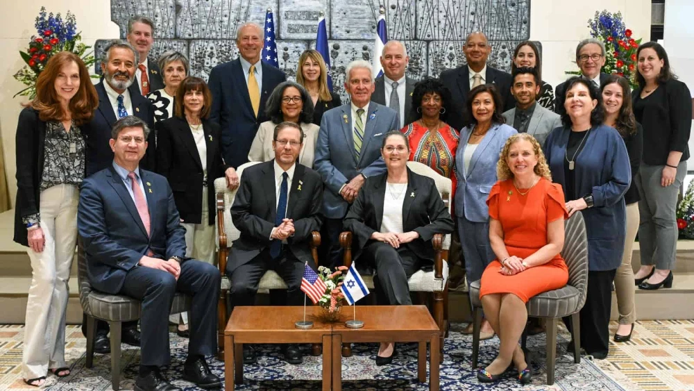 President Isaac Herzog and his wife, Michal Herzog, with Democratic Congress members in Jerusalem, March 28, 2024. Photo by Maayan Toaf/GPO.