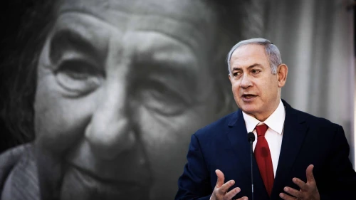 Israeli Prime Minister Benjamin Netanyahu speaks during a memorial ceremony for former Prime Minister Golda Meir at Mount Herzl cemetery in Jerusalem on Nov. 18, 2018. Source: Noam Revkin Fenton/Flash90