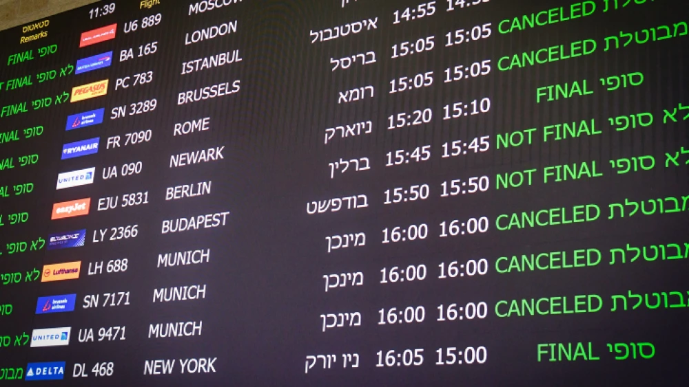 Canceled flights at Ben-Gurion International Airport at the start of the coronavirus pandemic, March 11, 2020. Photo by Flash90.