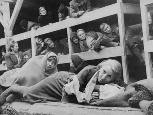 Women in the barracks of the newly liberated Auschwitz concentration camp, January 1945. Credit: United States Holocaust Memorial Museum, courtesy of National Archives and Records Administration, College Park, Md.