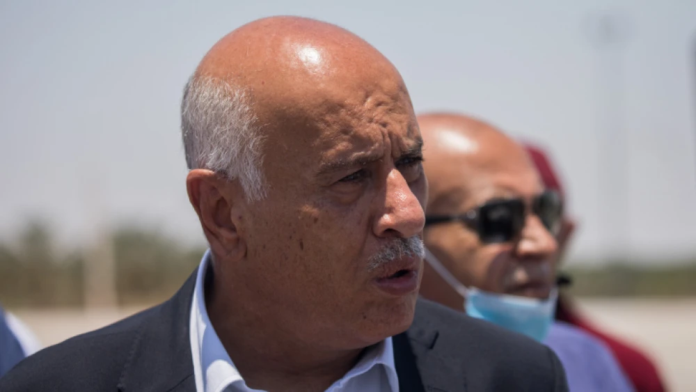Fatah Central Committee Secretary General Jibril Rajoub and former Israeli parliament members hold a press conference to protest against Israel's plan to annex parts of the West Bank, near Jericho, in the West Bank, on July 1, 2020. Photo by Yonatan Sindel/Flash90.