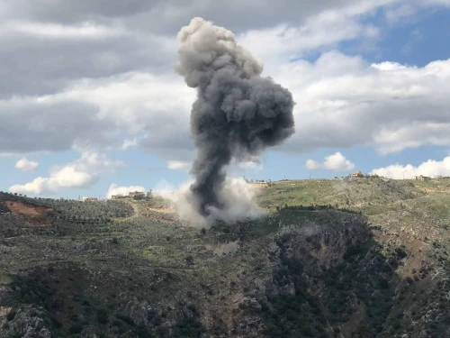 Smoke billows from the site of Israeli artillery shelling that targeted the area of the southern Lebanese village of Yohmor in response to rocket fire, on March 22, 2025. Photo by Rabih Daher/AFP via Getty Images.