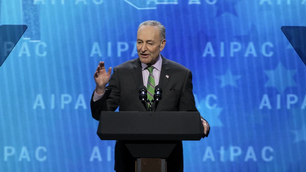Then-Senate Minority Leader Sen. Chuck Schumer (D-N.Y.) speaks at the 2018 AIPAC Policy Conference in Washington. Credit: AIPAC.
