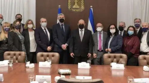 Leaders of the Reform and Conservative movements meet with Israeli Prime Minister Naftali Bennett in Jerusalem, Monday, Feb. 28, 2022. Photo: GPO/Kobi Gideon.