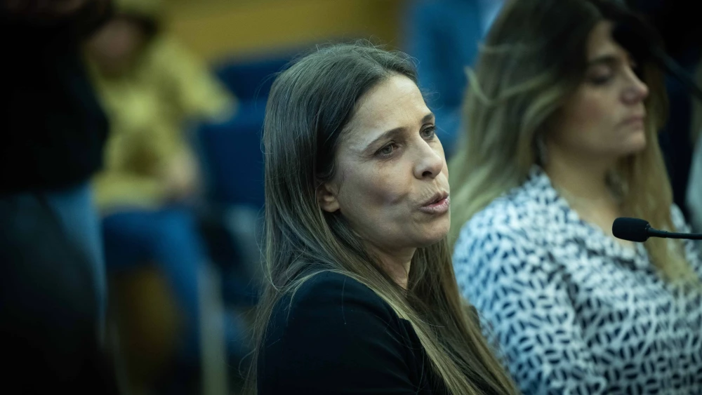Nasrin Yosef, a Druze from Moshav Yated who saved fellow Israelis' lives there on Oct. 7, speaks during a conference at the Knesset in Jerusalem on women's heroism in the "Swords of Iron" War, Feb. 13, 2024. Photo by Yonatan Sindel/Flash90.