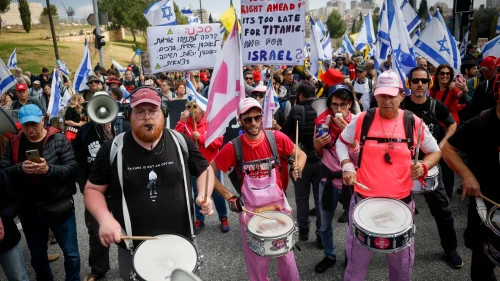 Israelis attend a protest march against Prime Minister Benjamin Netanyahu and his government, Jerusalem, March 23, 2025. Photo by Yonatan Sindel/Flash90.