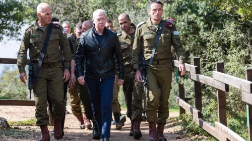Defense Minister Yoav Gallant holds a situational assessment along the border with Lebanon, March 16, 2023. Credit: Israeli Ministry of Defense Spokesperson's Office.