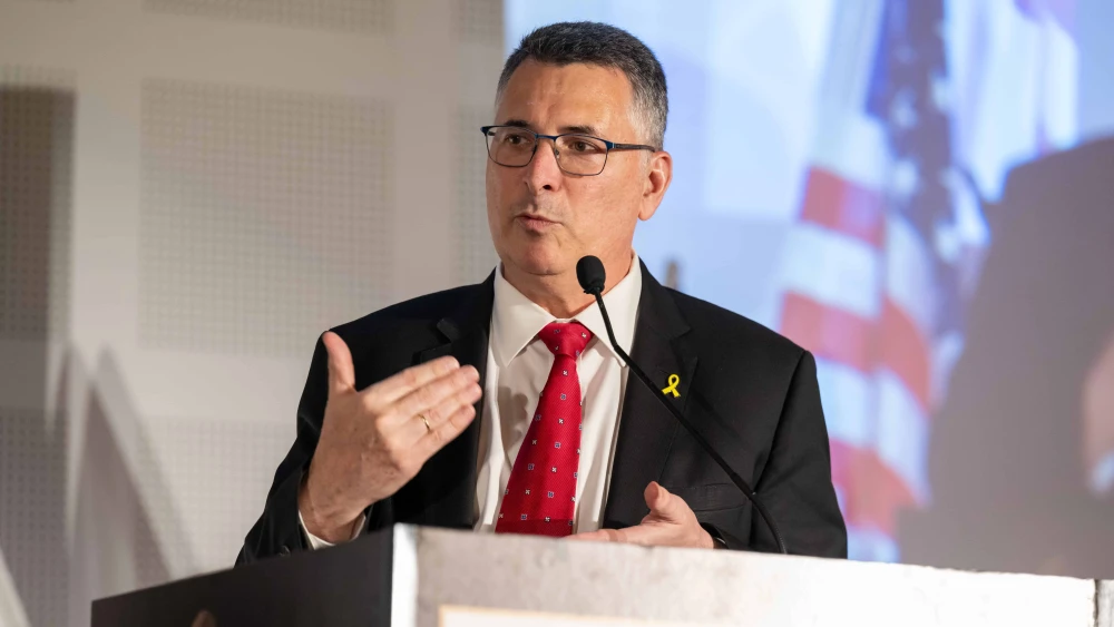 Israeli Foreign Minister Gideon Sa’ar speaks at “The Future of Judea and Samaria” conference in Jerusalem, Oct. 29, 2025. Photo by Matt Kaminsky/JNS.