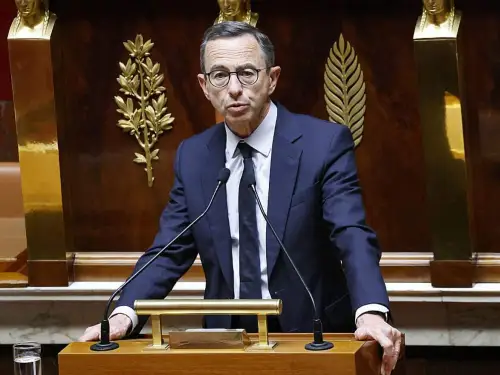 Interior Minister Bruno Retailleau speaks during a debate on narcotraffic at the French National Assembly in Paris, on April 29, 2025. Photo by Ludovic Marin/AFP via Getty Images.