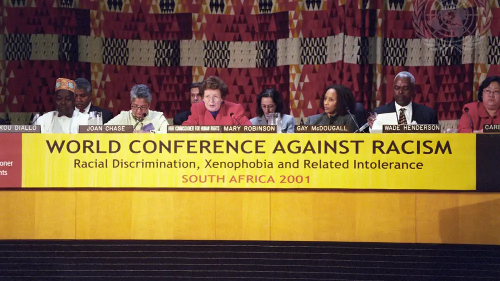 Mary Robinson, then-U.N. High Commissioner for Human Rights, at an event connected with the World Conference against Racism, Racial Discrimination, Xenophobia and Related Intolerance, held in Durban, South Africa, from Aug. 31 to Sept. 7, 2001. Credit: Ron da Silva/UN Photo.