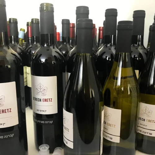 Bottles from the Derech Eretz winery at the Sommelier 2018 exhibition in Tel Aviv. Credit: Eliana Rudee.