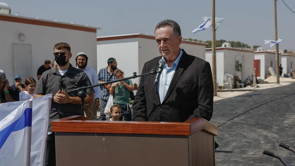 Israel’s Defense Minister Israel Katz attends a ceremony on Aug. 13, 2026, marking the return to the former community of Ganim in northern Samaria, which was evacuated in 2005 as part of Israel’s Disengagement Plan. Photo by Hilel Ben Or/Flash90.