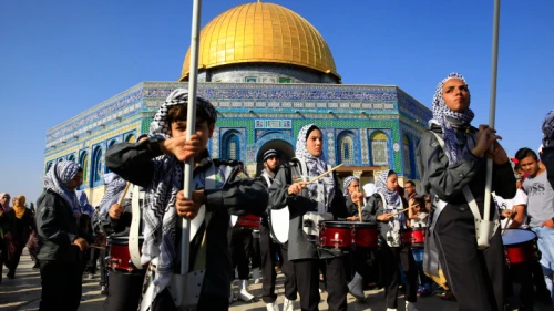 Thousands of Palestinians and scout groups participate in the celebration of the Prophet's Muhammad birthday at the Al-Aqsa mosque in Jerusalem's Old City on Nov. 9 2019. Photo by Sliman Khader/Flash90.