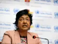 Navi Pillay, chair of the United Nations Commission of Inquiry on the Occupied Palestinian Territory, including East Jerusalem, and Israel, addresses a press conference. Credit: Jean-Marc Ferré/U.N. Photo.